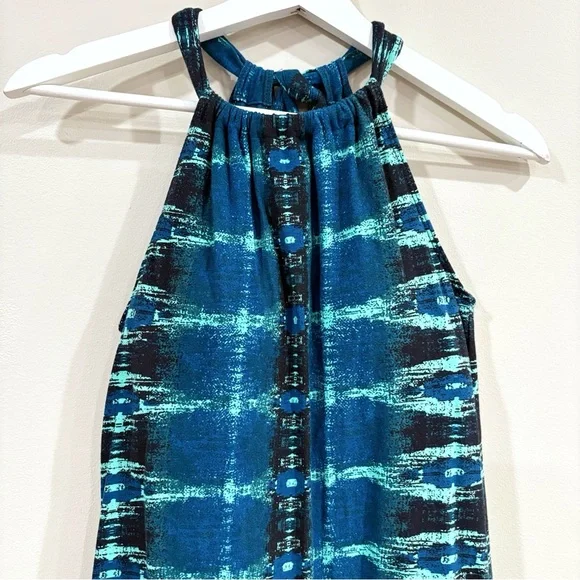 Athleta Women Maxi Dress S Blue Tie Dye Stretch Halter Athleisure Vacation - Picture 2 of 9